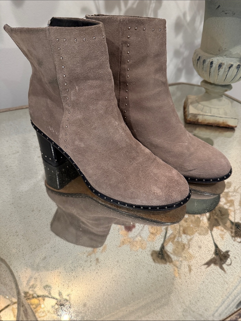 rag & bone Taupe Suede Studded Ankle Boots